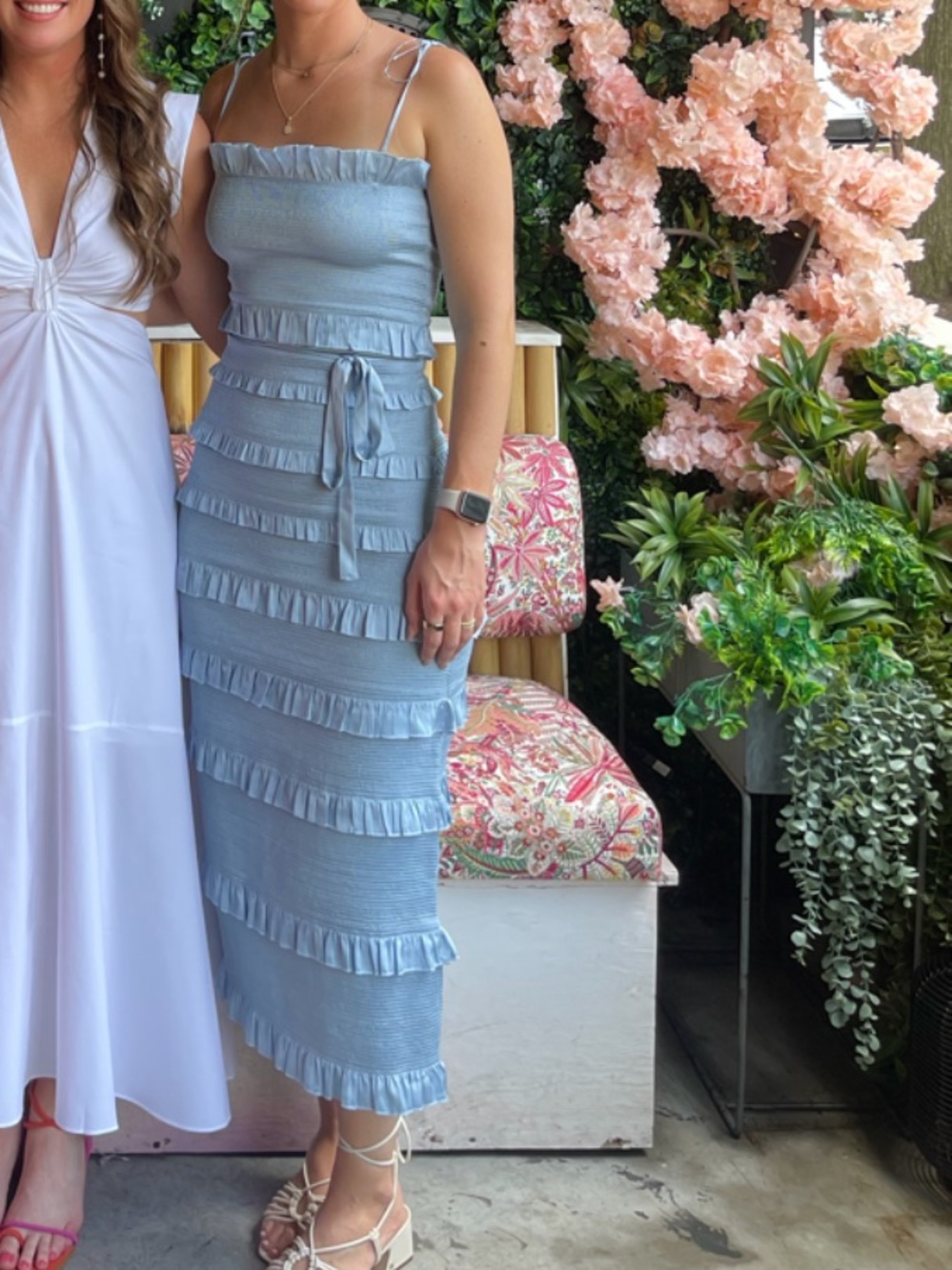 V. Chapman Lily Light Blue Ruffle-Strap Tiered Midi Dress